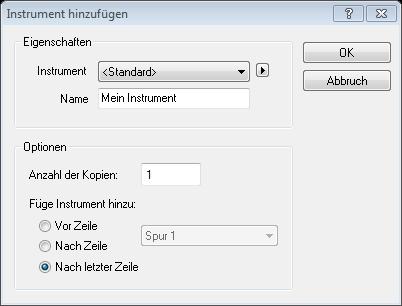 enthält das Kontext-Menü den Inhalt des Menüs "Ansicht" Spuren und Zeilen Instrumente hinzufügen Instrumente hinzufügen Um ein Instrument zu Ihrem Dokument hinzuzufügen,