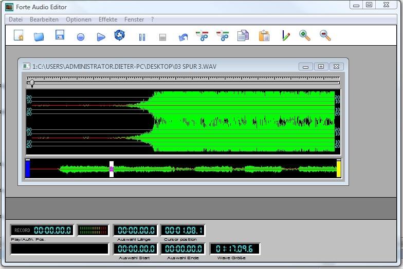 - FORTE AUDIO EDIT (Voreinstellung) Durch einen Doppelklick auf die Audiodatei öffnet sich das Audiobearbeitungsprogramm Forte Audio Edit.