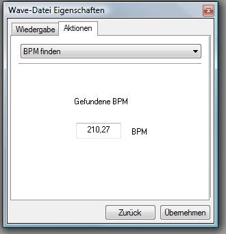 Das Tempo des Stückes wird gefunden und angezeigt. Kann das Tempo nicht gefunden werden, so erscheint eine entsprechende Meldung.