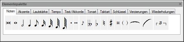 Eingabepalette Einführung Eingabepalette Einführung Die Eingabepalette stellt eine Palette musikalischer Elemente bzw. Symbole dar, die Sie einfach per Auswählen und Einfügen benutzen können.