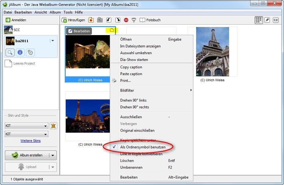 RedDot Bildergalerien Abbildung 10. Bild als Ordnersymbol auswählen. Hinweis: Sollten ein bereits angelegtes Album im jalbum mal nicht angezeigt werden, dann muss es neu geöffnet werden.