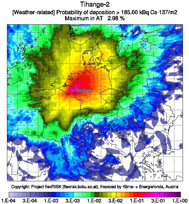 Wetterbedingte Wahrscheinlichkeit für eine Kontamination > 185 kbq Cs-137 ~ 30% Wahrscheinlichkeit für Strahlenbelastung größer als 3 Millisievert Wetterbedingte Wahrscheinlichkeit ~ 3%