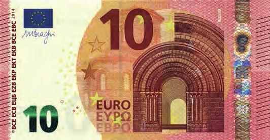 Seiten 14/15 Sicherheitsmerkmale Europa-Serie: 5 Euro, 10 Euro Fühlbares Druckbild Auf der Vorderseite der Banknote lässt sich am linken und rechten Rand jeweils eine Reihe kurzer erhabener