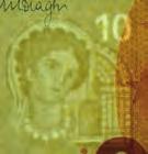 Porträt-Hologramm Das Hologramm, ein silberner Streifen auf der Vorderseite der Banknote, zeigt das -Symbol, ein Porträt der mythologischen Gestalt Europa sowie das Hauptmotiv und die