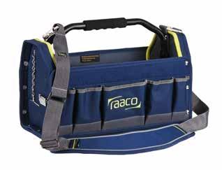 760348 Maße (HxBxT, mm): 285 x 508 x 233 Farbe: raaco blau Professionelle 16 Werkzeugtasche, verstärkt durch Metallstreben im Rahmen und ausgestattet mit durchgehenden Kofferfüßen aus Hartplastik zum