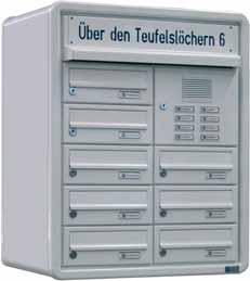 Alle Käten Modell 08 können auch in Edeltahl hergetellt werden mit Tür und Klappe au Edeltahl, Gehäue RAL 7039 quarzgrau bechichtet Tür mit Zylinderchlo, 2 Schlüeln und Namenchild Abb.