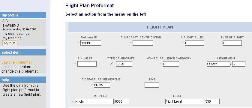 Die Funktion "flight plan import" ist im AMIE- Selfbriefing-System nicht verfügbar.