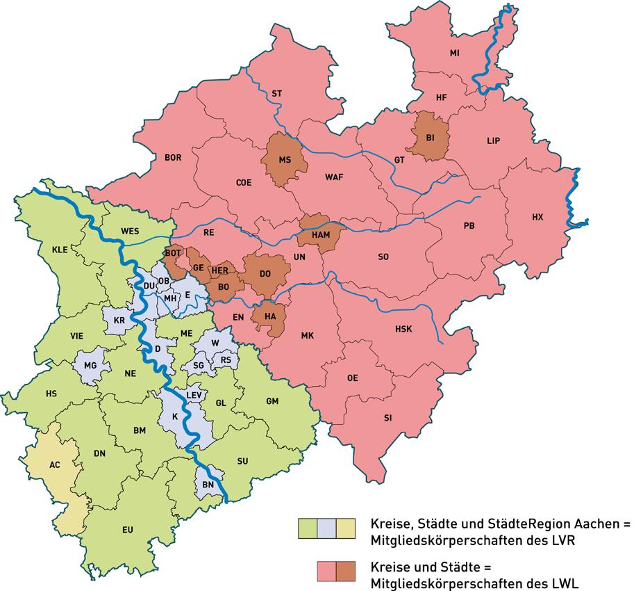Die Landschaftsverbände in NRW Landschaftsverband Rheinland (LVR) mit 9,6 Millionen Einwohnerinnen und