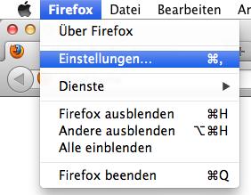 Öffnen Sie die Einstellungen zu Firefox: Firefox
