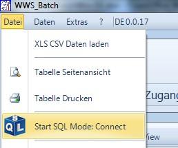 SQL Starten SQL Modus starten, zum Server passenden Verbindungs- String auswählen und SQL