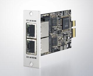 Die Modulslots können mit Beckhoff PCIe-Modulen be- stückt werden, beispielsweise mit dem Dual-Gigabit-Ethernet-Modul FC9062.