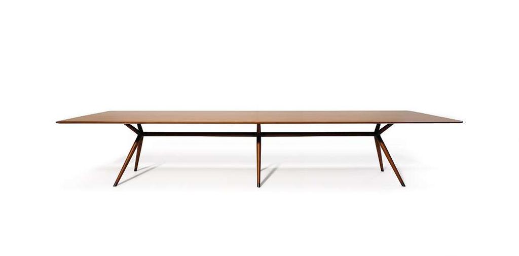 Tische Tables X2 Rechteck-Tisch in Grössen von 180 x90cmbis 300 x100 cm, Höhe 74 cm, Untergestell mit Fuss und Verbindungsholmen in Massivholz und 2 Knoten in Stahlguss.
