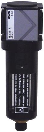 A B A B Druckluft-Wartungsgeräte Baureihe variobloc, G 1 4 G 1 Filter 482 (Filterfeinheit 5 mikron) Druckluftfilter reinigen die komprimierte Arbeitsluft von festen und flüssigen Bestandteilen