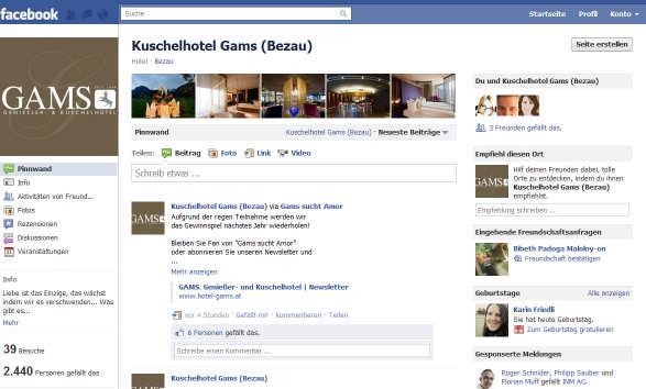 Facebook-Fanseite Kuschelhotel Gams http://www.facebook.