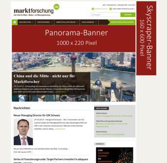 Panorama-Banner Panorama-Banner Größe: 1000 x 220 Pixel Platzierung: Run of Site (alle Bereichsseiten inkl. Homepage/Startseite) Optionen: Nur Panorama-Banner (o. Abb.