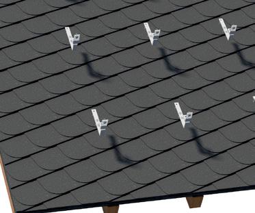 2.2 Montage Dachhaken Dachanbindung für Schiefer Die Positionierung der Dachhaken muss entsprechend den statischen Erfordernissen des Standorts und der Einbausituation festgelegt werden.