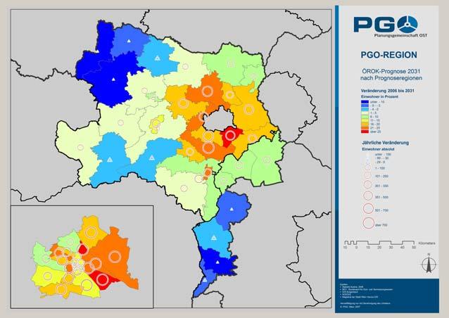 Herausforderung Bevölkerungs- und Siedlungsentwicklung ÖROK Prognose 2010 Bevölkerungsveränderung 2006-2030 24.577 76.611 248.438 73.