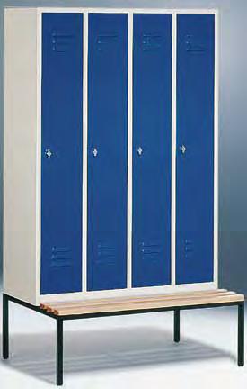 Türen rechts - links anschlagend, je Abteil eine Kleiderstange mit 3 Haken, wahlweise mit Drehriegel- oder Zylinderschloß, Abteilbreite 400 mm. Farbauswahl: Pos.