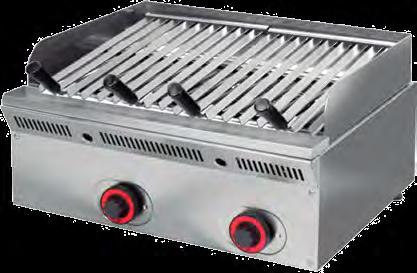 Series: and stainless steel barbecues ELBI62G ELB93G Common : 50 cm in depth x 24 in height. Grease collector trays easily removable for cleaning. Lava stone refraction heating system.