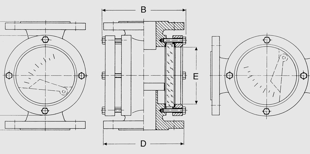 Klappen-Durchflussanzeiger SITRANS F I Intra/Prima Anschluss ANSI B16.5 RF inch Kleiner Spalte A e in USgpm bei den gewählten Durchflussrichtungen bei Flüssigkeiten mit Dichte ρ = 62,43 lbs/cu.