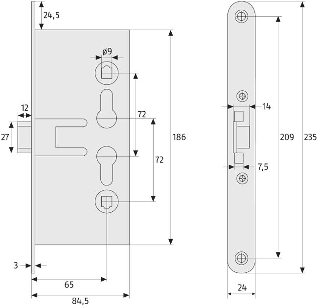 überwacht Für DIN L und R Türen Türsicherheit RR Schweres Rohrrahmenschloss Für Türen mit Rohrrahmenprofilen (z. B.