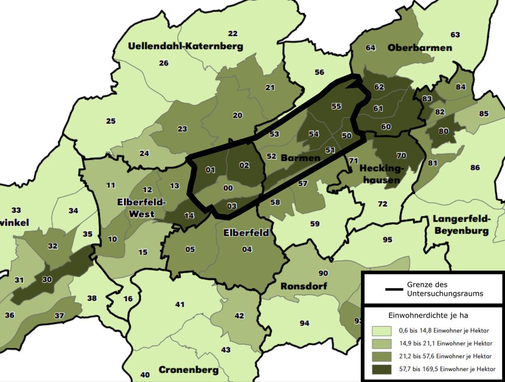 h) Wuppertal Abbildung 36: Einwohnerdichte Wuppertal und Untersuchungsraum 2015