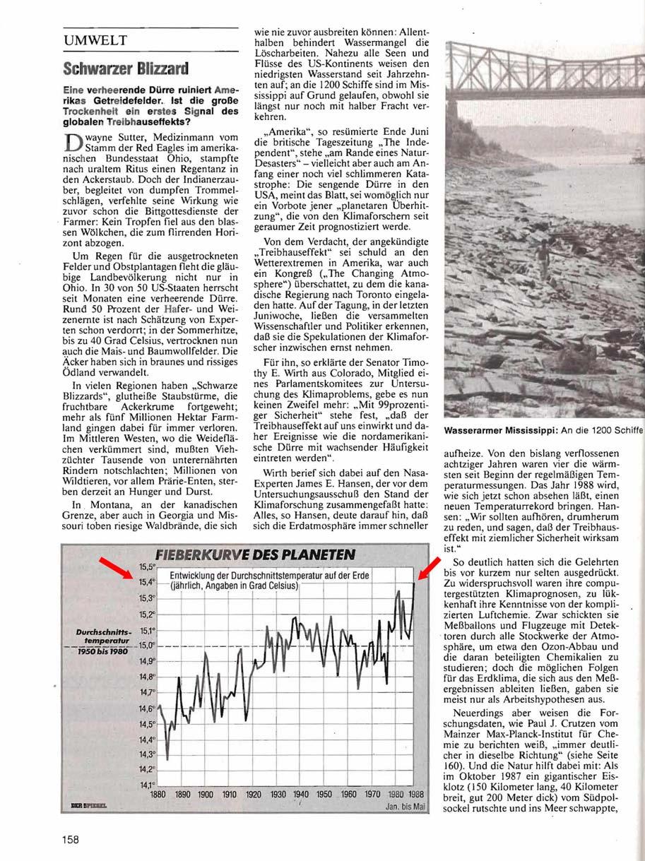 Seite 4 von 23 Pos. 03: Grafik Fieberkurve des Planeten der Seite 158 aus SPIEGEL 28/1988, 11. Juli 1988 ROT-Markierung der 15,4 C durch www.klimamanifest.