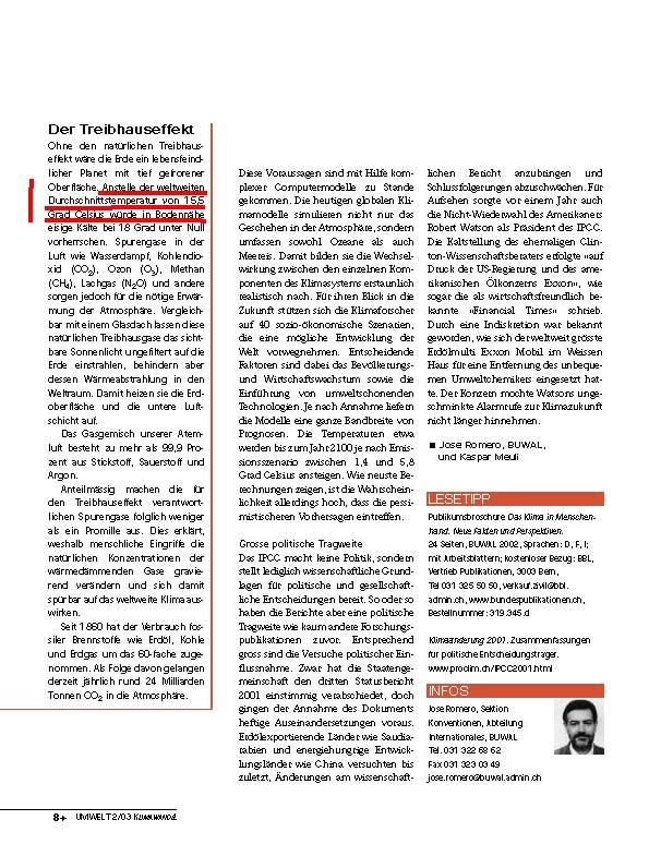 Seite 9 von 23 Pos. 08: Zitat aus BAFU-Magazin Umwelt Ausgabe 2/2003, Seite 8, ca. Juli 2003 ROT-Markierung des Textes mit den relevanten 15,5 C durch www.klimamanifest.