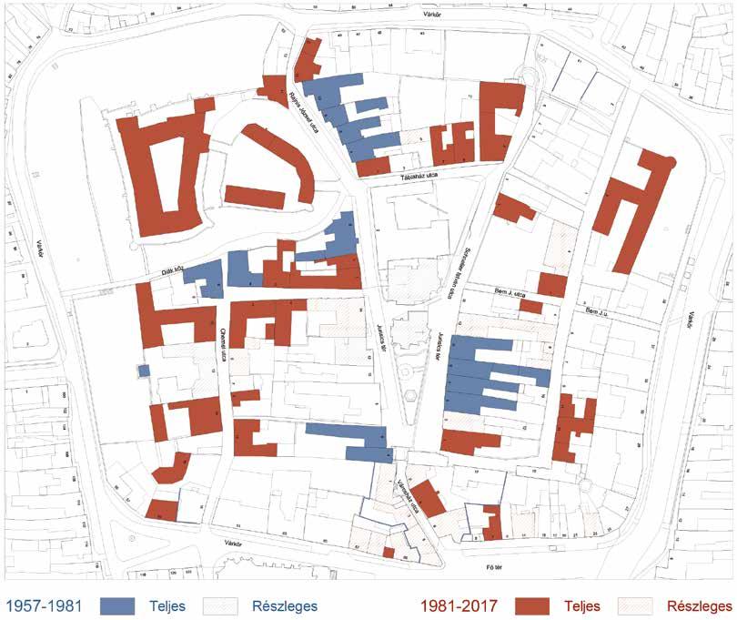 Príloha článku na s. 32-38. Grafické (mapové) spracovanie stavebno-historických výskumov realizovaných v centre mesta Kőszeg pre chystanú topografiu.