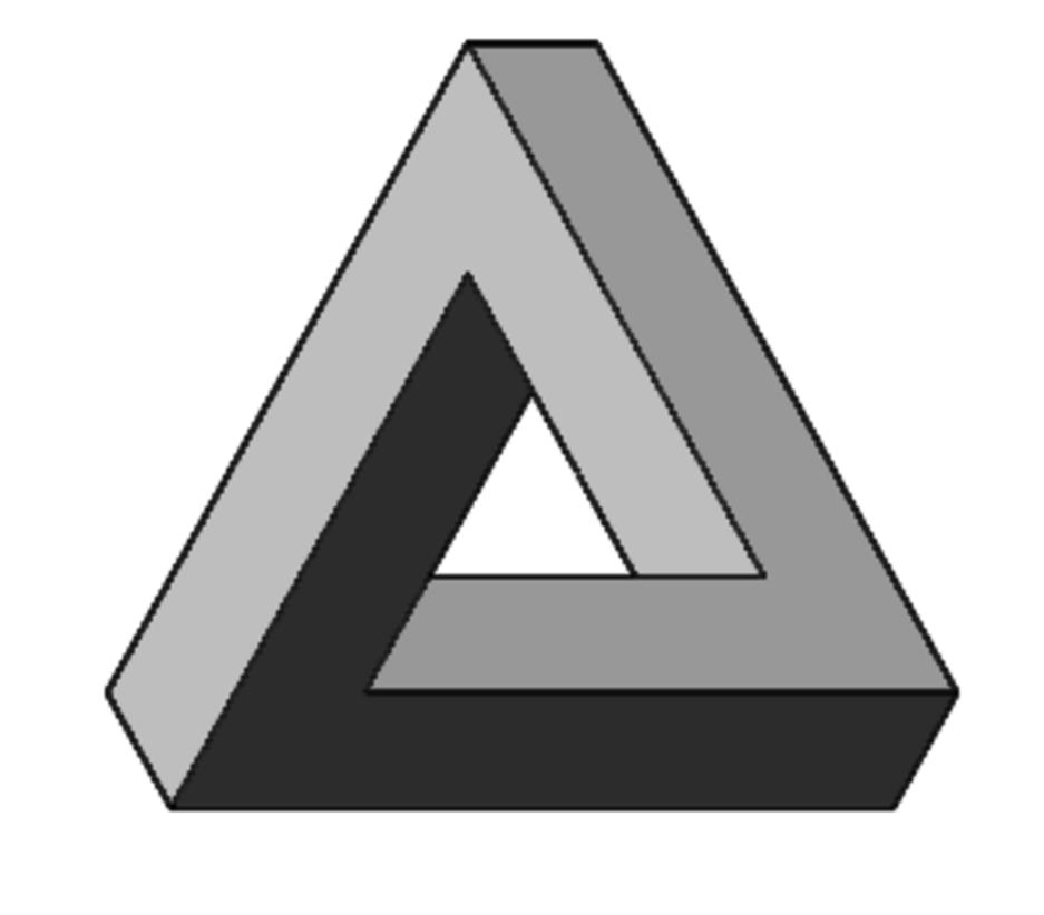 Penrose-Dreieck = unmögliche Figur Drei Balken, die jeweils im rechten Winkel zueinander scheinen zu einem Dreieck verbunden Kippbild Je