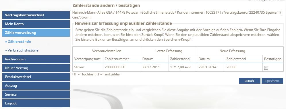 Tarifkundenportale Zählerstandserfassung Nicht plausible Zähler müssen vom