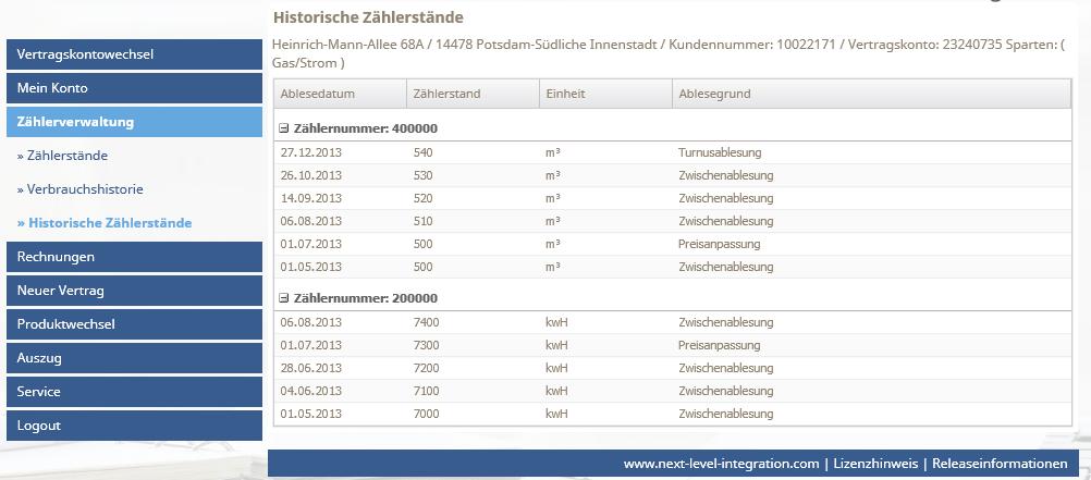Tarifkundenportale Historische Zählerstände www.