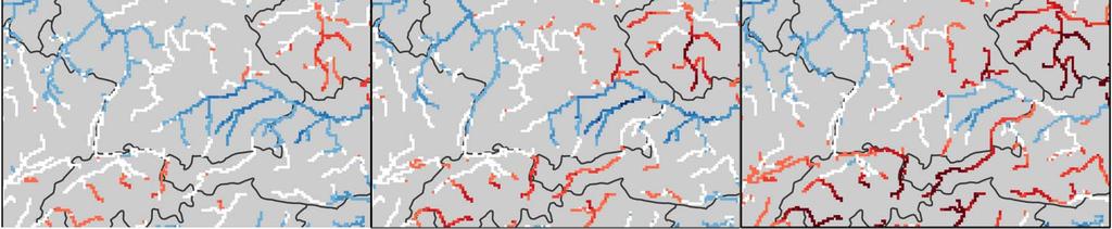 5 Grad 2 Grad 3 Grad Ergebnis aus 45 Klima-Hydrologie-Simulationen Blau: größere zukünftige