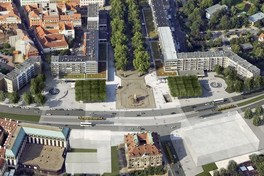 4. Beispiele und Herausforderungen aus Dresden Große Meißner Straße und Neumarkt Historisch ursprünglich eng bebauter Straßenzug Neue Prägung mit dem Wiederaufbau nach dem Krieg bzw.