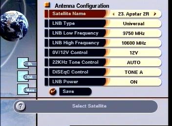 Antennenkonfiguration Hier stellen Sie die spezifischen Werte für Ihre Satellitenanlage ein.