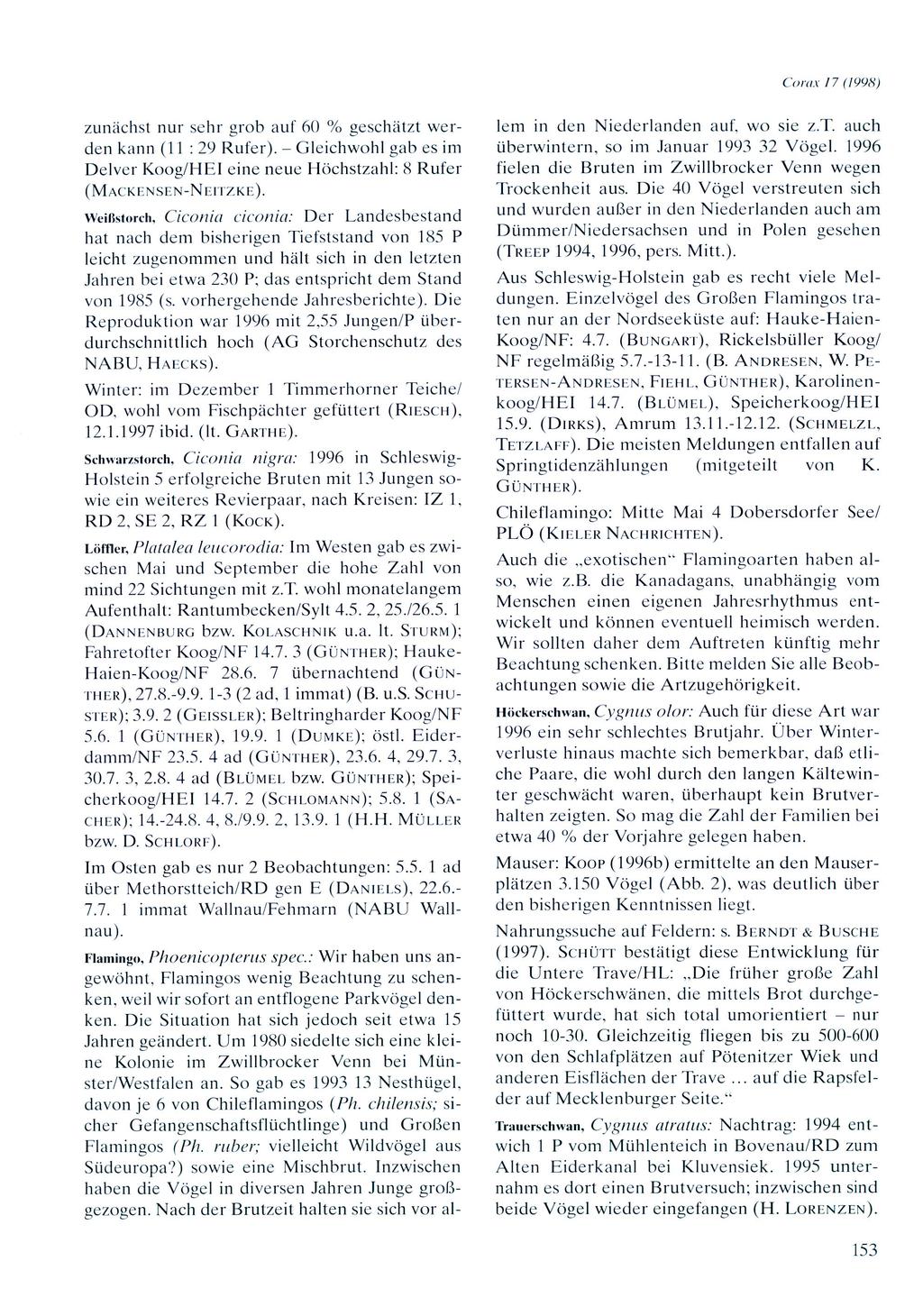 Corax 17 (1998) zunächst nur sehr grob auf 60 % geschätzt werden kann (11 : 29 Rufer). Gleichwohl gab es im Delver Koog/HEI eine neue Höchstzahl: 8 Rufer (MACKENSEN-NEITZKE).
