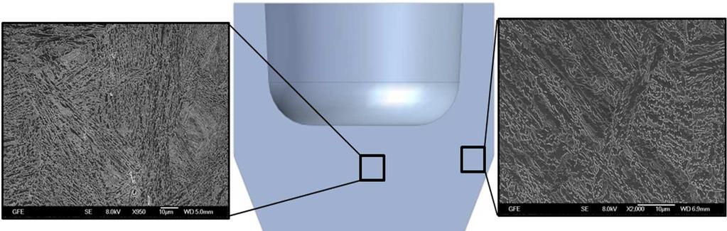 REM-Aufnahmen des HDB-Stahls Erkenntnisse Druckluftkühlung mit vier Düsen für 100 Sekunden ausreichend zur