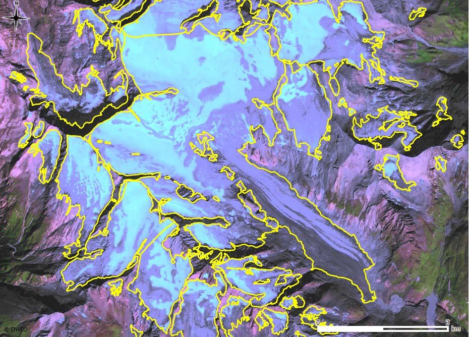 Gletschergrenzen & Schee-/Eisausdehnung Automatische Kartierung der Schnee-/Eisflächen, Manuelle