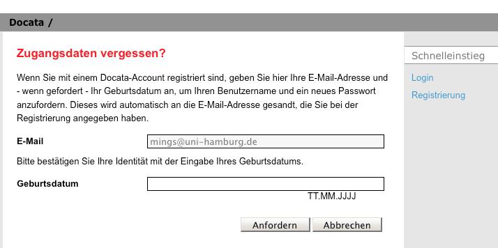 1b. Hinweis: Falls das Docata Passwort nicht (mehr) bekannt ist, Zugangsdaten können per Email bei mings@uni-hamburg.de erfragt werden.