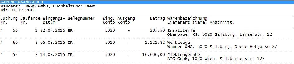 Das Fenster für das Eingangsdatum und den Lieferanten wird geöffnet (rote Markierung 3). Geben Sie die restlichen Daten ein und klicken Sie auf Speichern.