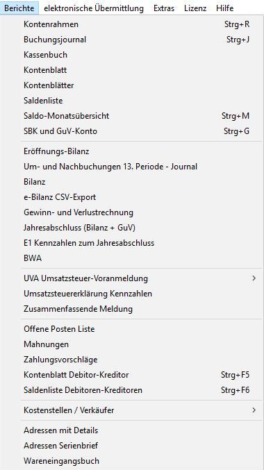 16 Berichte drucken Im Hauptmenü wählen Sie folgende Berichte aus: Zunächst wird ein Fenster für Optionen des Berichtes geöffnet: Das Fenster zeigt im oberen Teil die Bezeichnung des Berichtes und