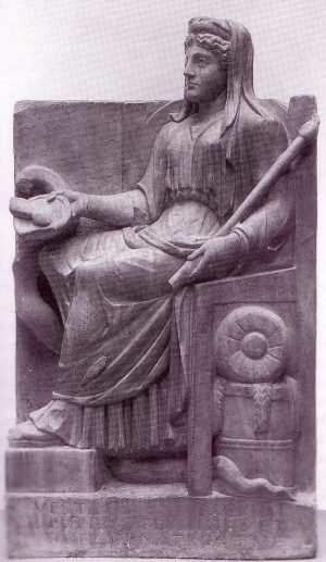 1) 9. Juni Fest der Göttin Vesta (Vestalia) 1) thronende Vesta mit Schlange