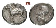R Feine Patina mit etwas Belag, gutes sehr schön Die Frage, ob und in welchem Umfang die Münzen des Stiles X in Athen geprägt worden sind oder ob es sich um (z. B. ägyptische oder persische) Imitationen handelt, ist nicht abschließend geklärt.