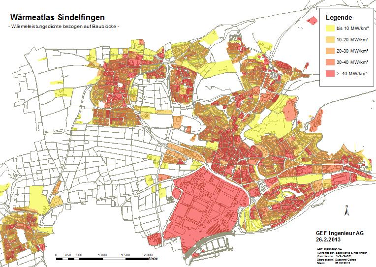 Klimaschutzkonzept Sindelfingen IFEU Abbildung 8-1: Durchschnittliche Wärmeleistungsdichte der Stadt Sindelfingen bezogen auf Baublöcke in MWh/km 2 Anhand dieser Gebäude- und Quartiersdaten können