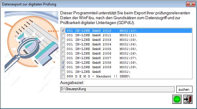Export zur digitalen Prüfung und einmal Mandant nach GDPDU. Der Programmteil Export zur digitalen Prüfung wird im Folgenden beschrieben.