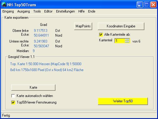 NHTop50Trans- TOP 50 - Glopus - 4-7) Im nächsten Fenster folgende Haken setzen: Bei Alle Kartenteile und bei TOP50ViewerFernsteuerung.