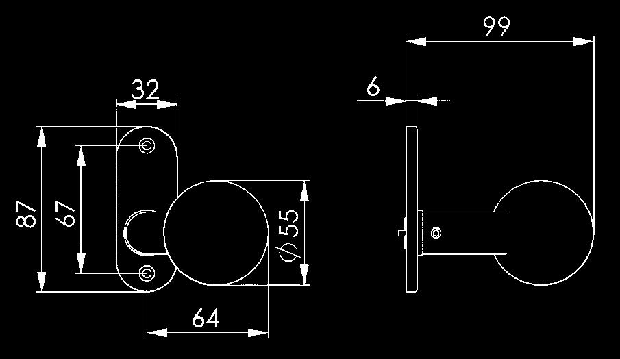Beschläge in Edelstahl, runde Form 433 Türknopf, gekröpft Edelstahl rostfrei. Montiert auf runder Drücker-Rosette.