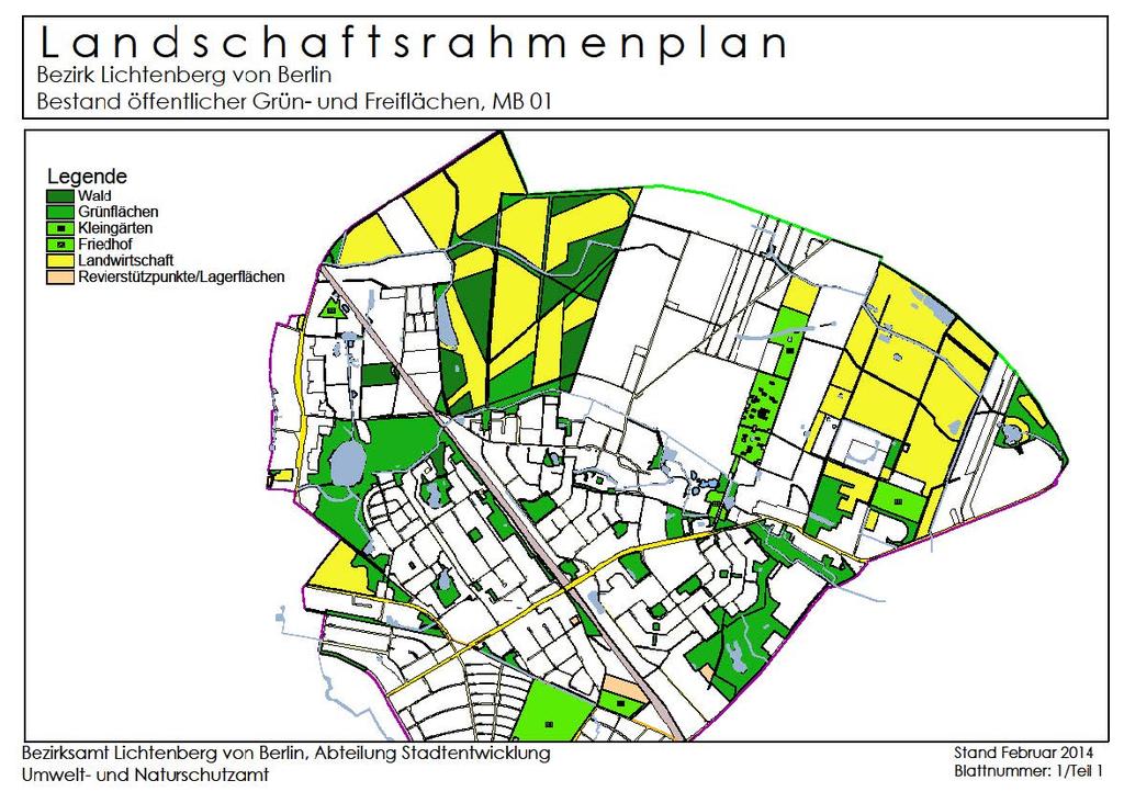 Abbildung22: Ausschnitt Landschaftsrahmenplan Bezirksamt Lichtenberg Wegekarte mit Grünzügen für den Prognoseraum Hohenschönhausen Nord Tabelle 41: Liste der öffentlichen Grünflächen PLR PLR Name