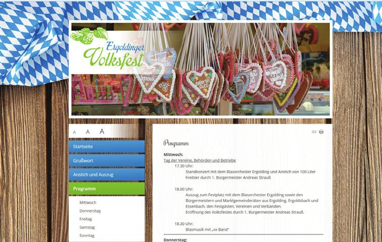 Die Rubrik Speisen und Getränke bietet Ihnen vorab schon mal Einblicke in die bayerischen Köstlichkeiten unseres Festwirtes Christian Krämmer. Auf der Website www.ergoldinger-volksfest.