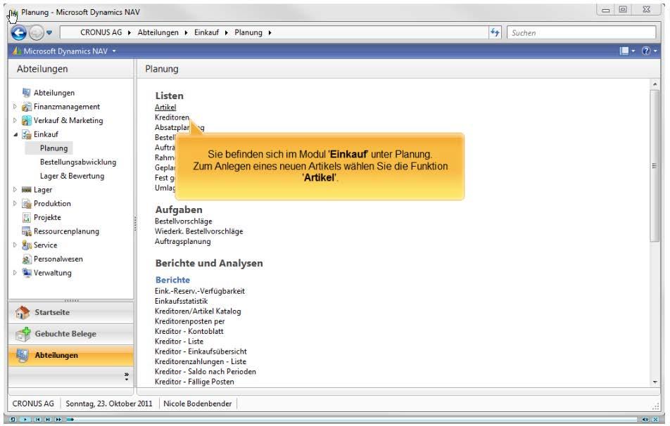 3 Einführung in MS Dynamics NAV 2009 - Vertrieb und Einkauf 43 Abb. 38: Anlegen eines neuen Artikels (Video) 3.3.6 Bestellabwicklung: Erstellung eines Bestellvorschlags MS Dynamics NAV bietet für die Beschaffung von Artikeln vielfältige Möglichkeiten.